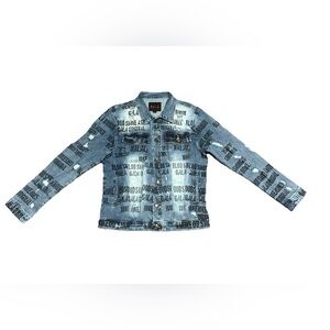GALA Graphic Denim Jacket Blue Black Print Size M Streetwear